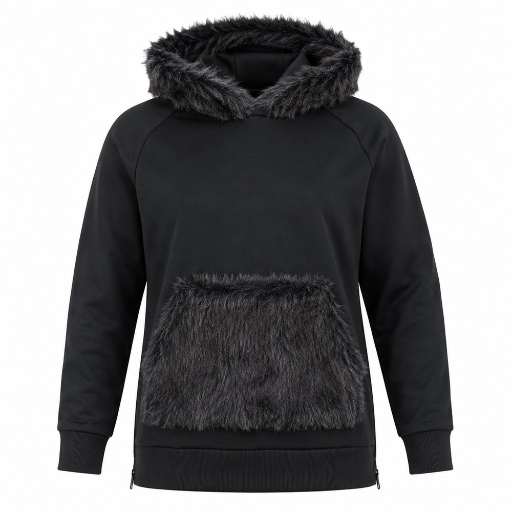 Riflessi Black Faux Fur Trim Hoodie Small NEW streetwear edgy avant garde glam